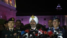 Major General S.S. Mahal, Rear Admiral D.S. Gujral and Air Vice Marshal RGK Kapoor during a press conference in New Delhi on Feb 28, 2019.
