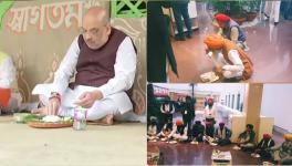 बंगाल में किसान के घर खाना खाते अमित शाह की तस्वीर